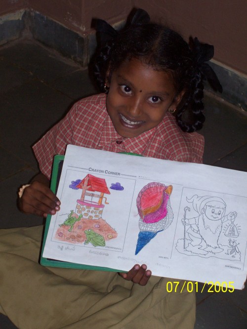Cute Girl with her art at Sarada Vidyalayam